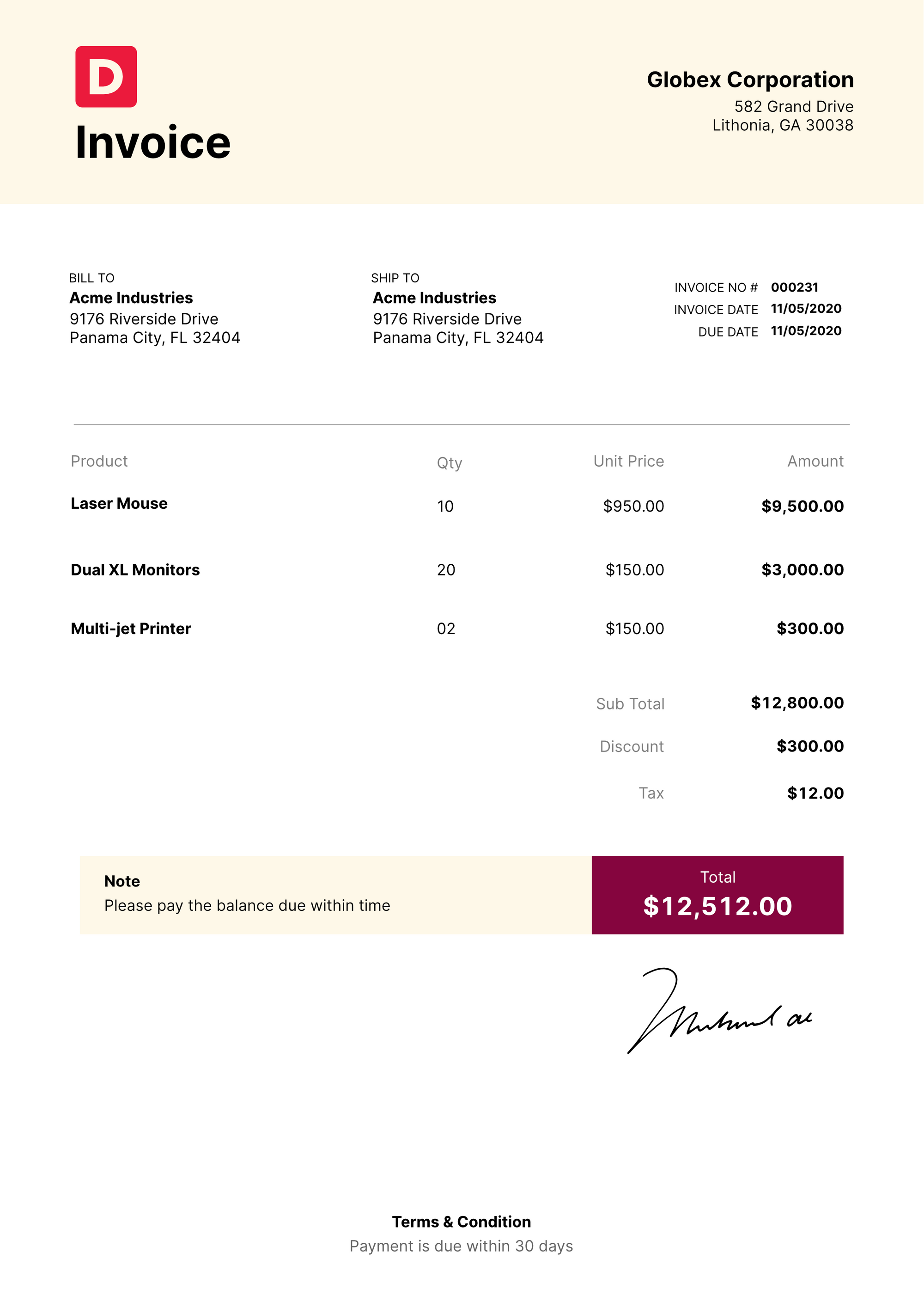invoice number example