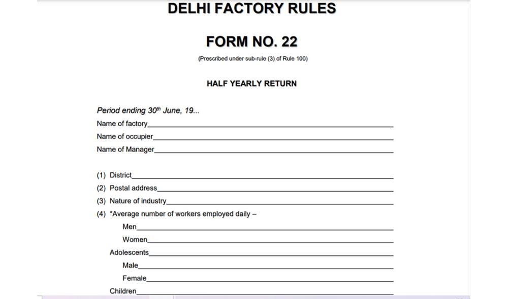 Delhi Form 22 Half Yearly Returns