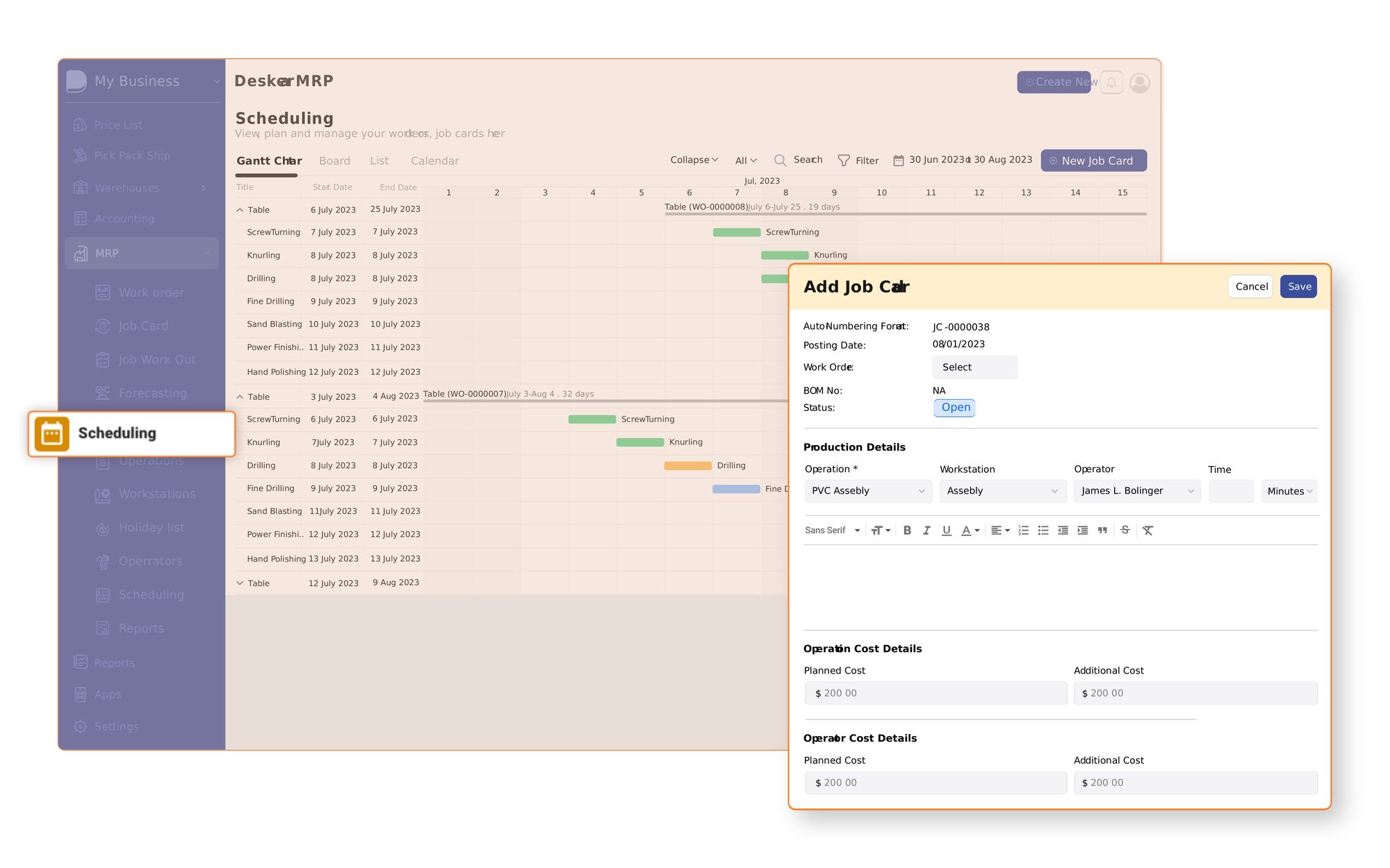 Deskera Manufacturing ERP can help you with manufacturing processes by streamlining production planning, facilitating real-time inventory management, enhancing quality control, integrating supply chain management, supporting comprehensive financial management, and more.