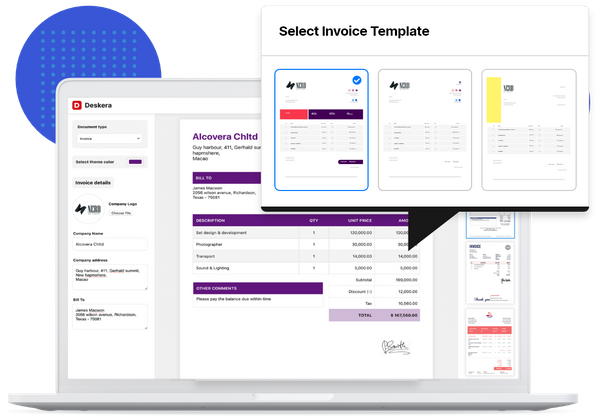 Deskera Invoice Templates - Automatic Invoice Numbering