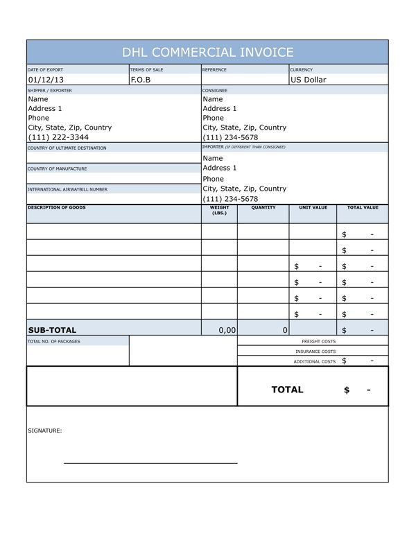 Professional Commercial Invoice Template