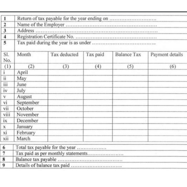 Format of Form 5 for Karnataka Profession Tax Return